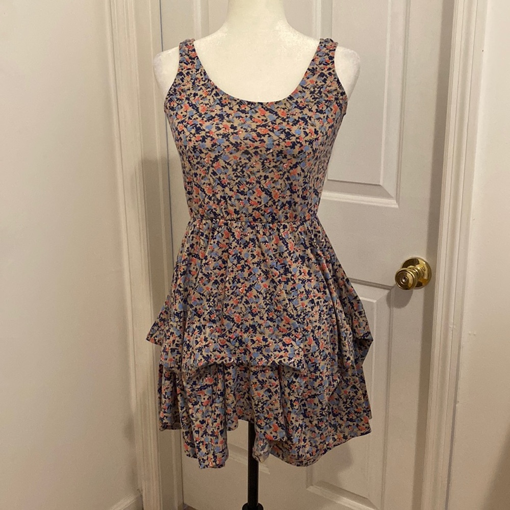 Asymmetrical Pullover Floral Mini Dress